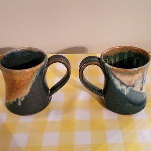 Set of 2 Handmade Signed Art Pottery Mugs